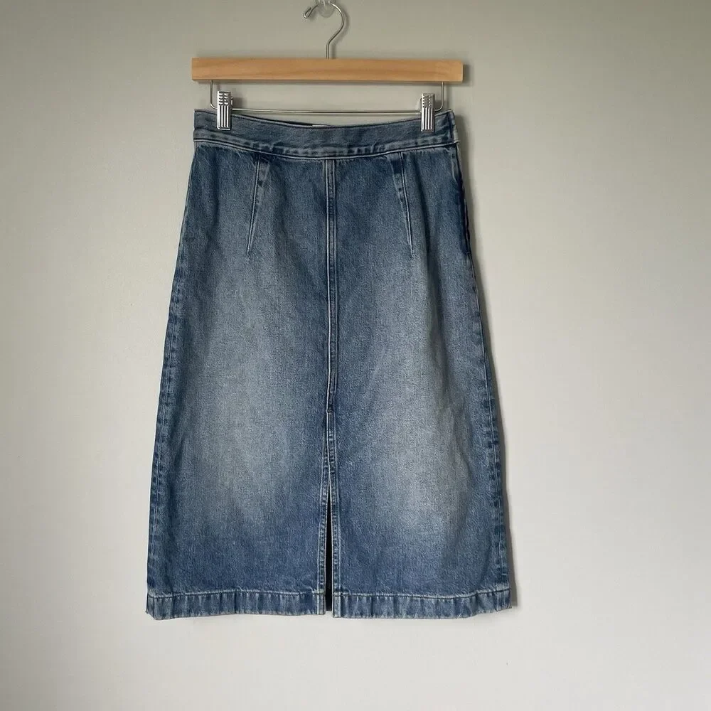 Madewell Denim Midi Pencil Skirt Billings Wash Blue Cottagecore Women's Size 26